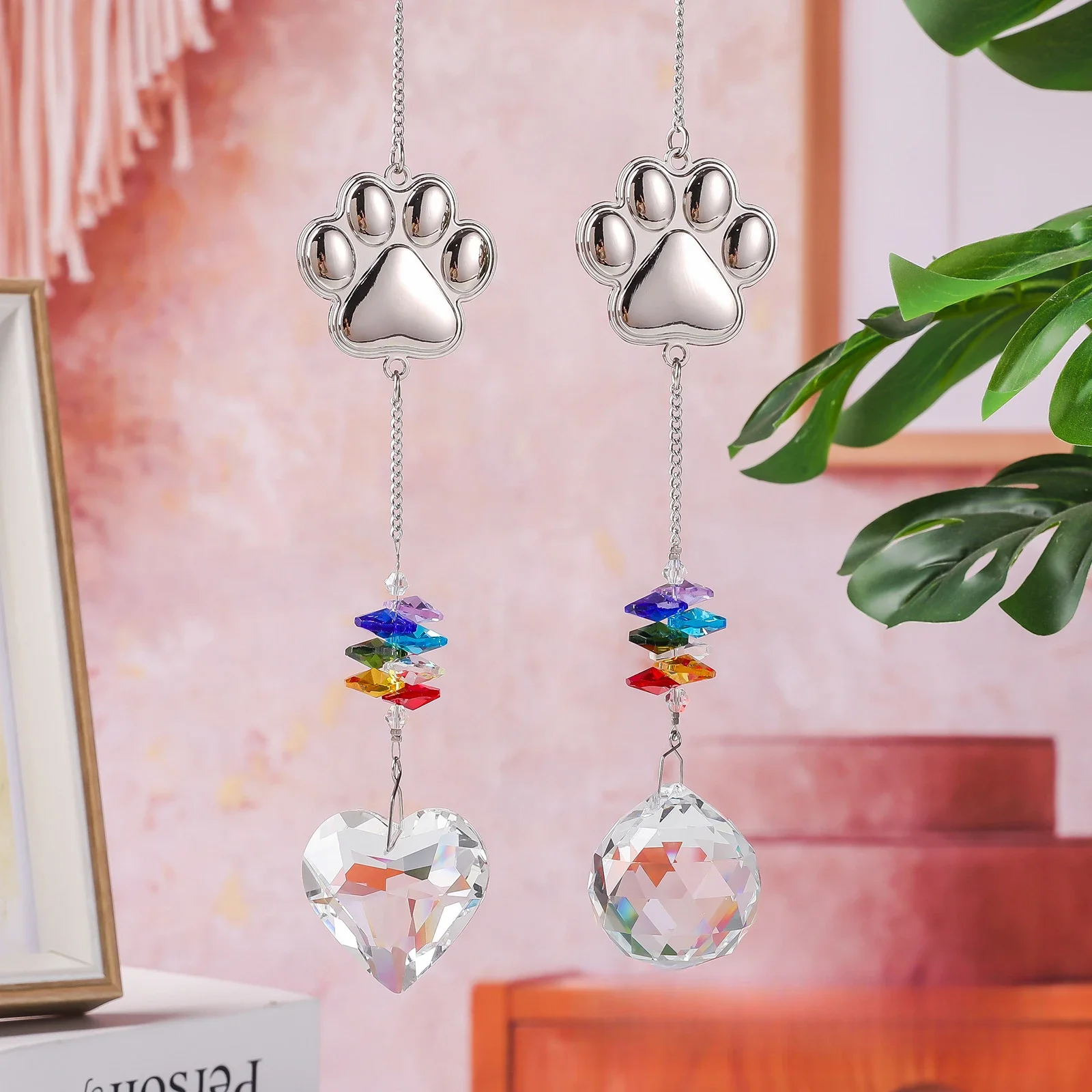 

Cat Dog Claws Crystal Suncatcher Hanging Decoration Wind Chimes Pendant Room Decor Dream Catcher Garden Bohemian Decors Crafts