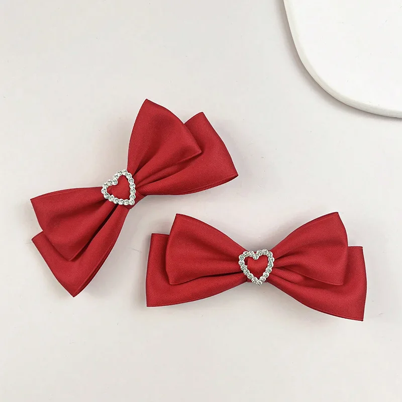 1 Paar herzförmige Strass-Satin-Haarspangen mit Schleife, mehrfarbige Vintage-Haaraccessoires für süße Haare, vielseitige Alltags-Lolita-Kopfbedeckung – Detail 11