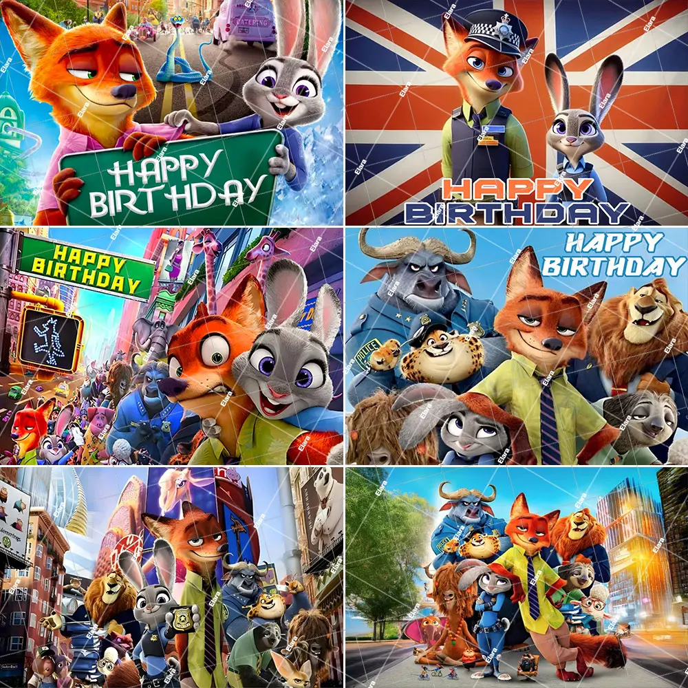 

Cartoon Zootopia 2 Judy Rabbit And Nick Fox Kid's Birthday Party Decor Baby Shower Background Banner For Bedroom Supplies Props