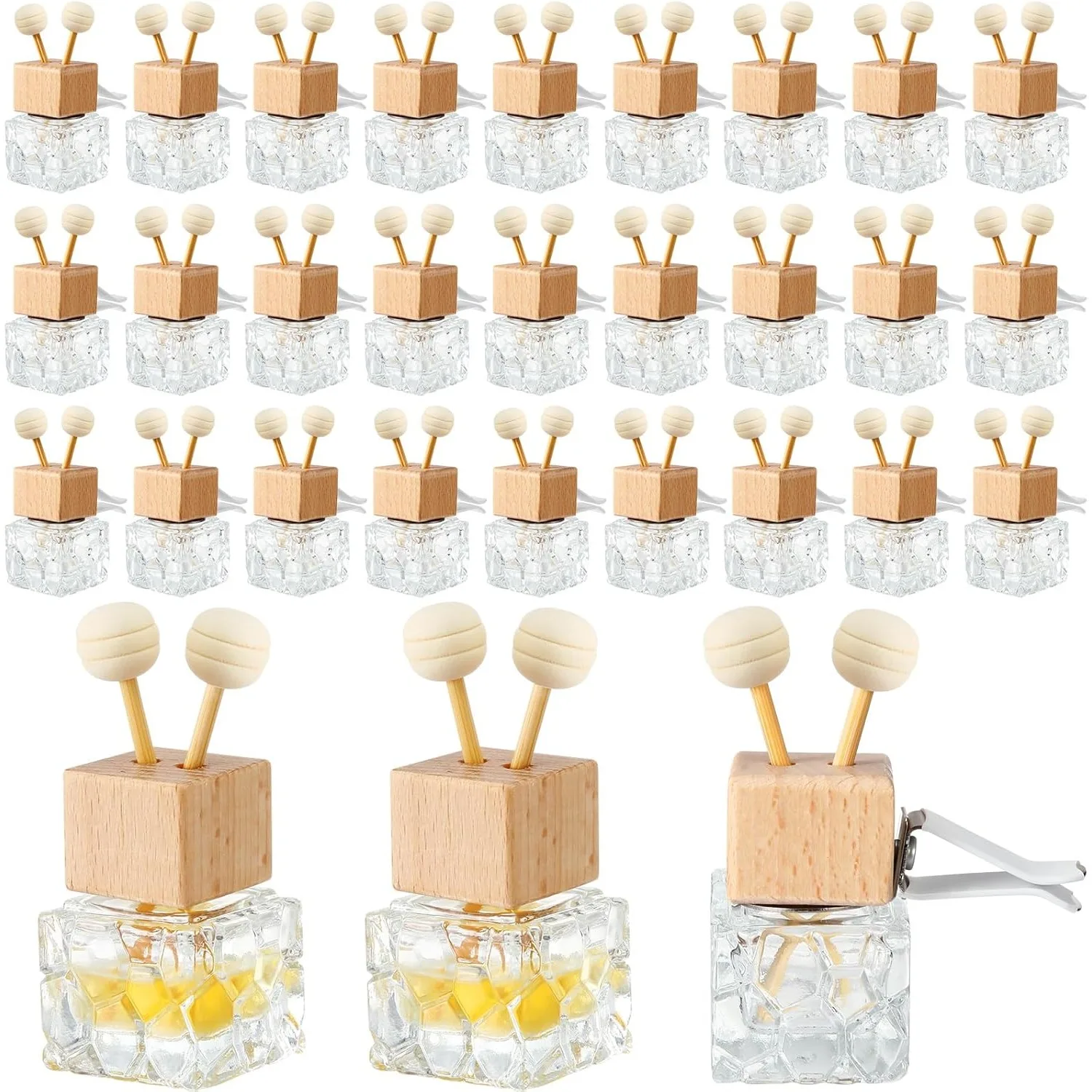 15er-Pack Auto-Lufterfrischer-Diffusor mit Lüftungsclip, Auto-Diffusor, leere Glasflasche für ätherische Öle/Parfüm mit Holzverschluss und Stäbchen – Detail 1