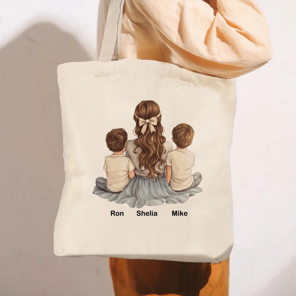 

Yoga Canvas Tote Bag Custom Mommy and Kids Print Active Mom Crew Outdoor Gathering Daily Necessity Arrangement Gift