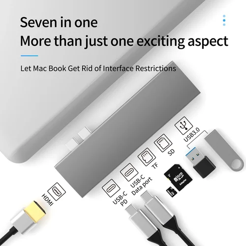 Imagen 2 del producto Para MacBook Pro hub usb C a HDMI Compatible Hub adaptador para MacBook Air Thunderbolt 3 PD USB 3,0 SD lector de tarjetas TF tipo C Hub