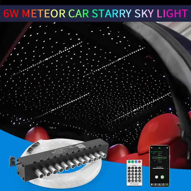 

6W 12Holes Meteor Car Starry Sky light Car Roof Star Night Light Auto Accessories LED Interior Ceiling Lamp Fiber Optic Lights