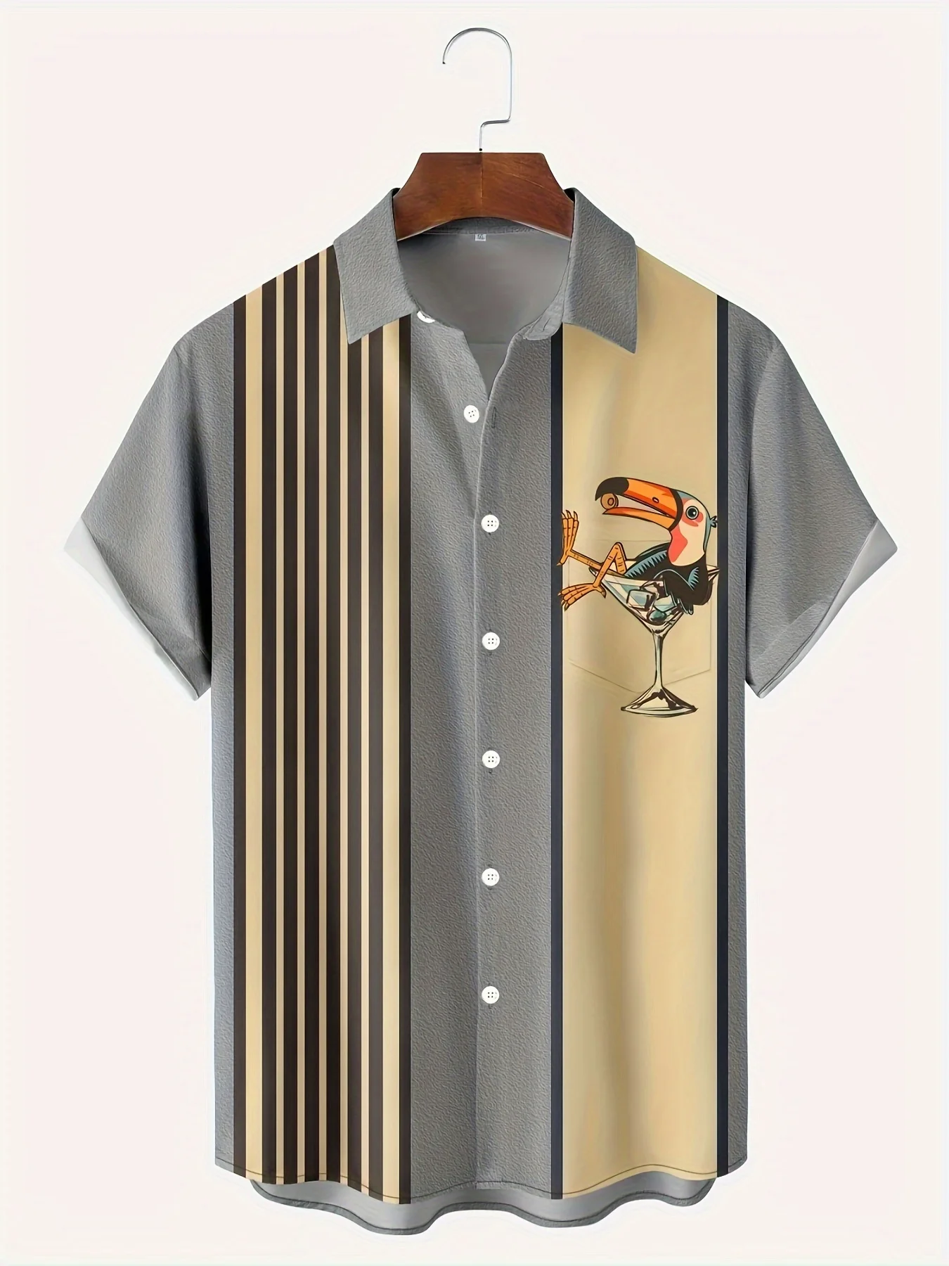 Large Lapel Men's "Faith" Letter Print Color Block Hawaiian Shirt Button Shirt, Tops Shirt Short Sleeve, Button Shirt