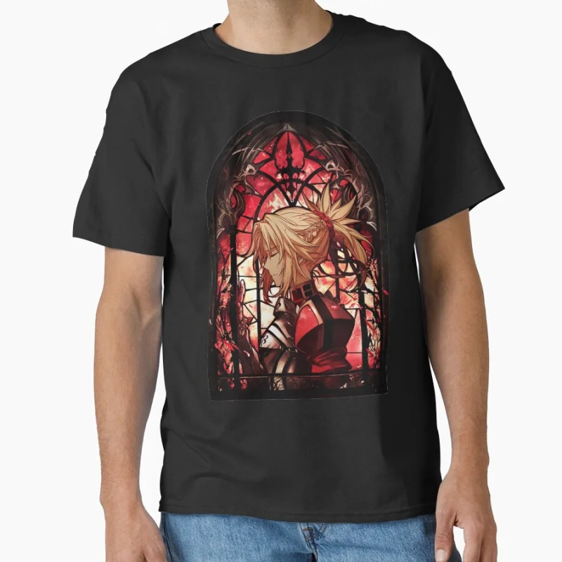

Stained Glass Mordred 80s Manga Fate stay night video game Anime T shirt for men 100% cotton print Large size gift tops S-6XL