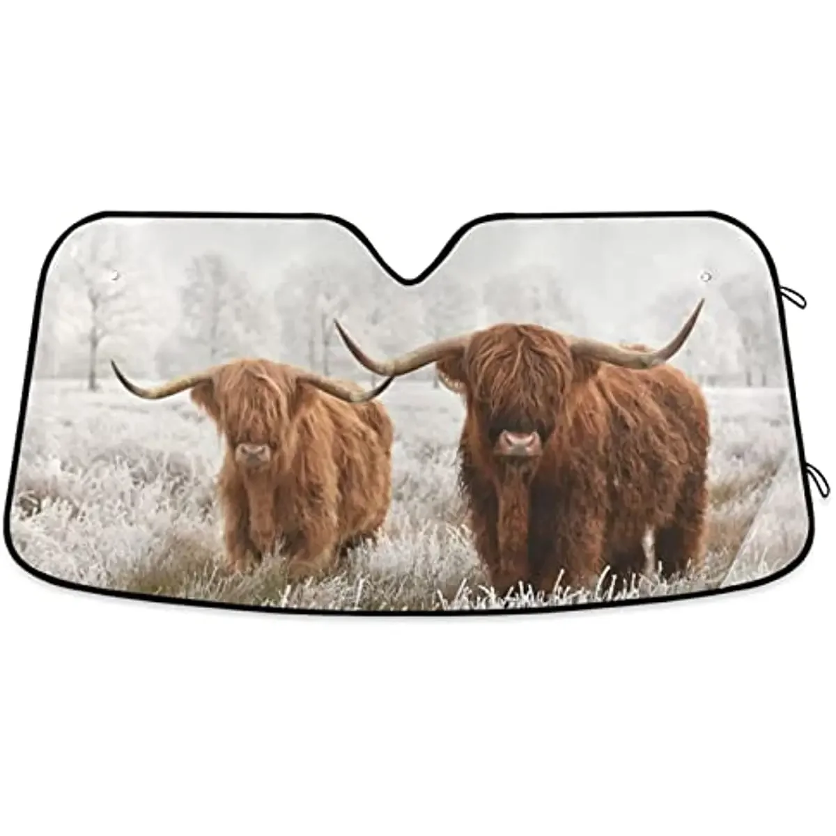 Highland Cow Car Sunshade Windshield Sun Shade Car Sun Protection Accordion Foldable Sun Shade for Harmful UV Rays,55 X 27.6 in