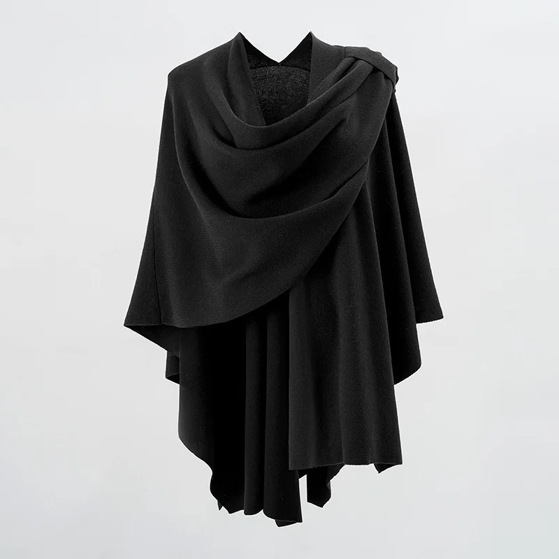 A thin spring wind-proof scarf cape with stripes for a woman in a solid color shawl