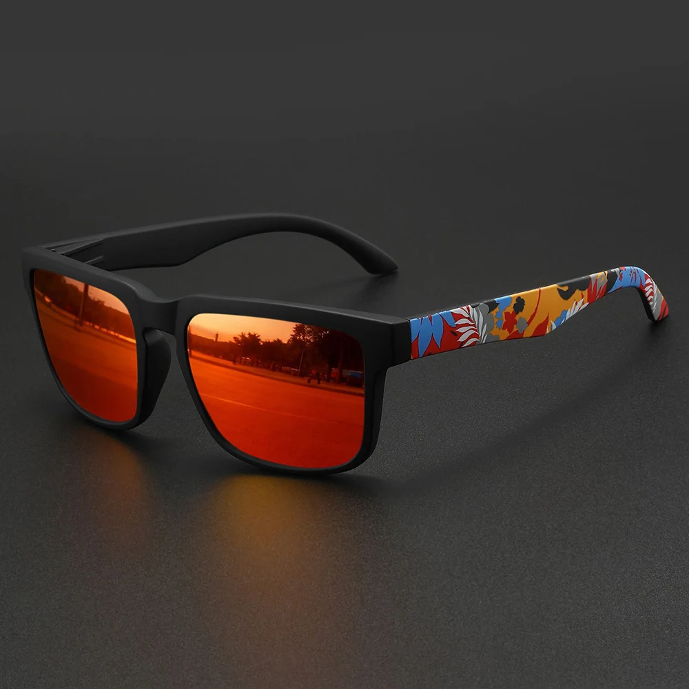 Square Sports Sunglasses with Designer Temple Pattern - UV400 for Men Women, Beach Vacation
