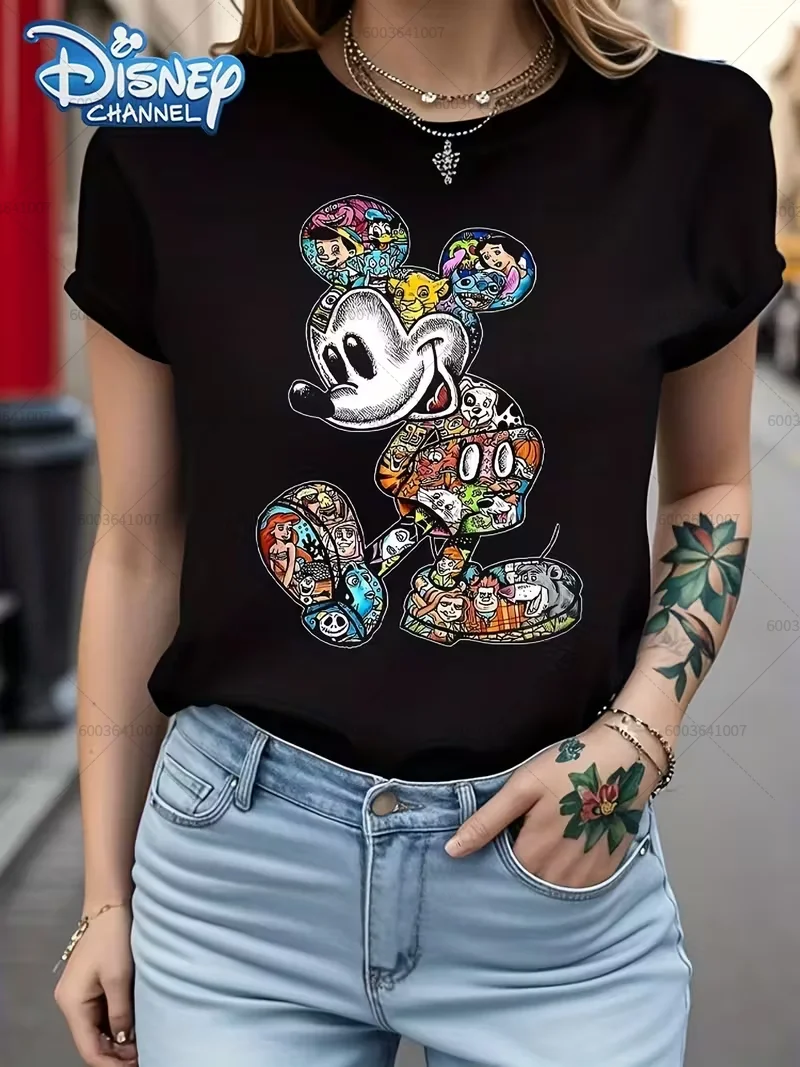 

Пара Disney Mickey, женская и мужская хлопковая футболка с круглым вырезом, унисекс, топ большого размера с короткими рукавами, повседневный свободный топ на Рождество и Хэллоуин