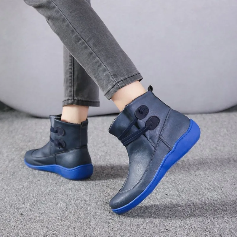 Women Boots 2024 Autumn/winter New Flat Bottom British Style Soft Sole Comfort Non Slip Plus Size 43 Cotton Boots Short Boots