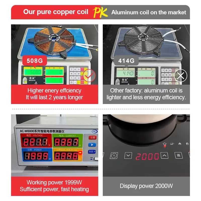 4400W Induction Hob 2 Burner Touch Stove Electric Built-in Double Induction Cooker