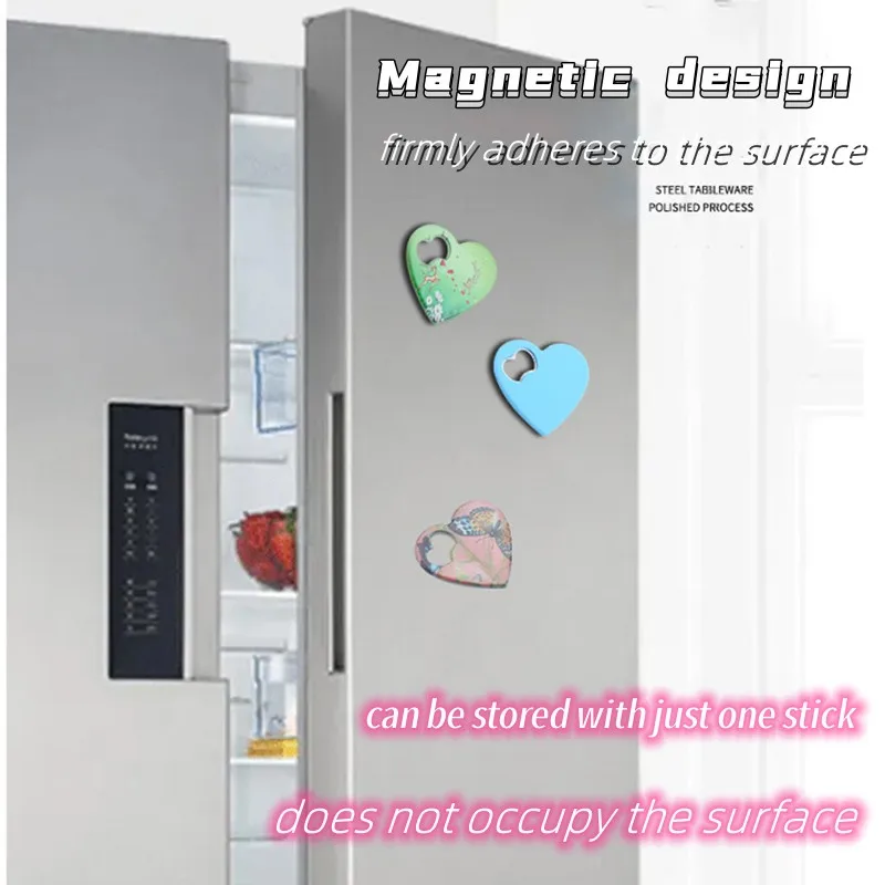 1Pc Sublimation Heart Magnetic Bottle Opener Blank Portable Adsorbable Magnet Refrigerator Bottle Opener Wedding Party Gifts