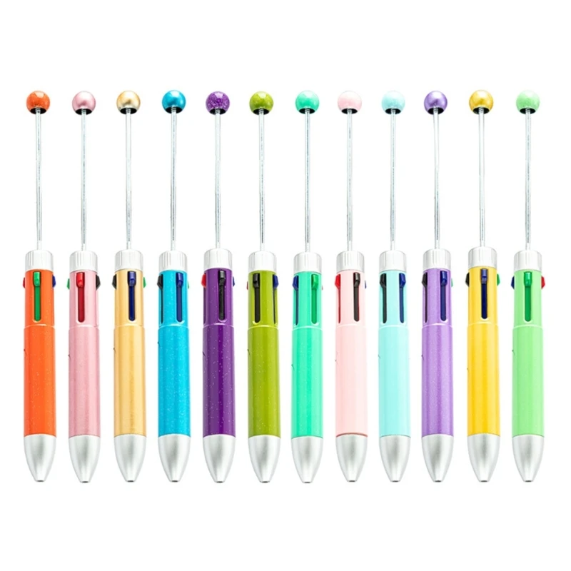 12Pcs 4 Color in 1 Beadable Pen Multicolored Ballpoint Pen 4 Color in 1 Retractable Ballpoint Pen for Student Teacher