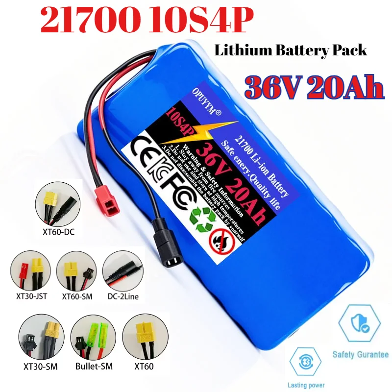High Power Lithium Battery Pack 36V 20Ah 21700 10S4P 500W, Haute Puissance 42V 20000mAh Avec Protection BMS
