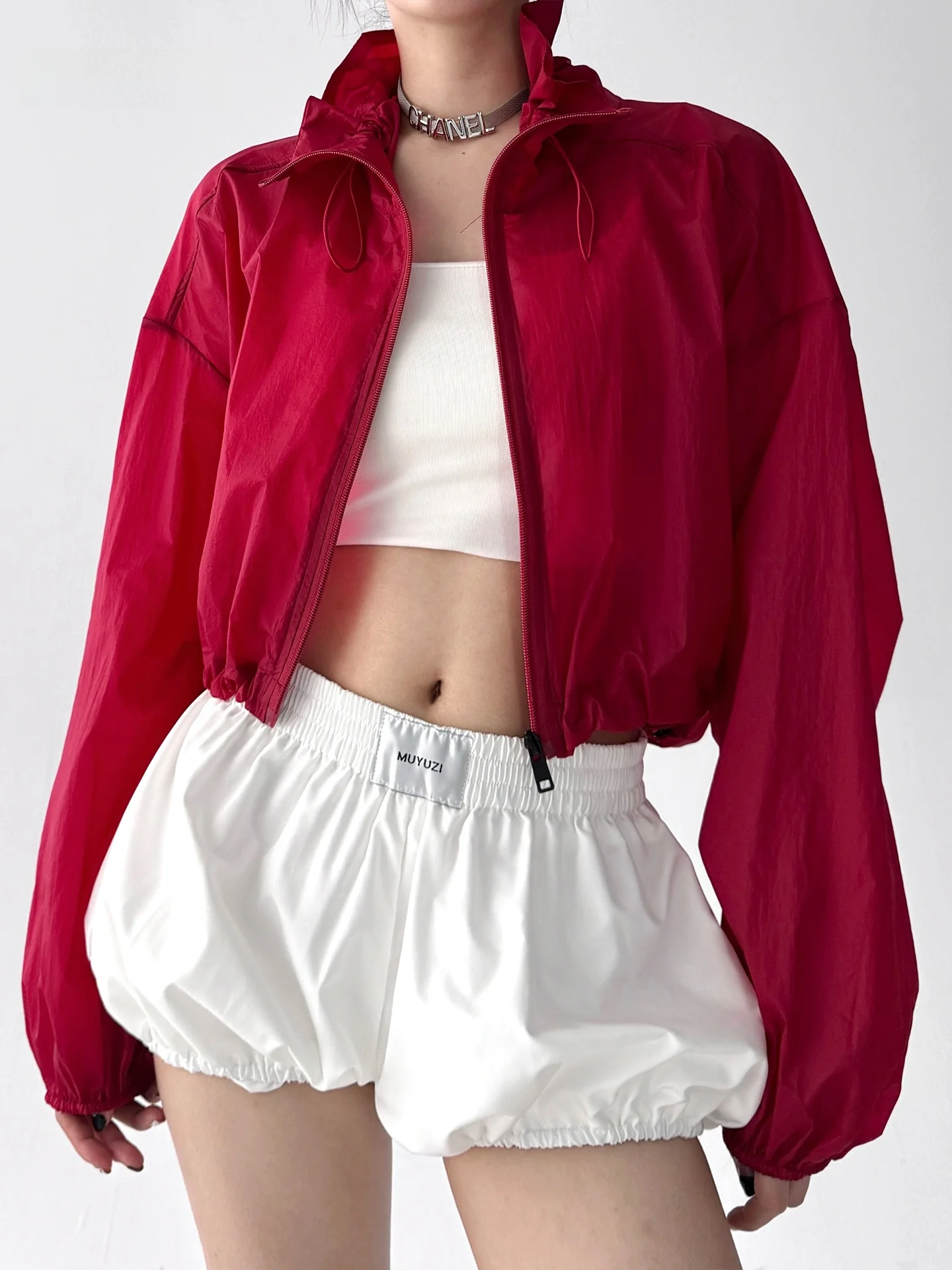 Spring Summer New Faionable Blooming Stand Collar Zipper ort Coat Women Thin Dstring Outdoor Sun Protection Top