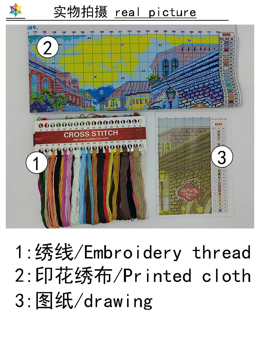 Flower Street Alley Cross Stitch DIY Embroidery Kits Home Fashionable 11CT Printed Needlework Material Vintage Street Painting