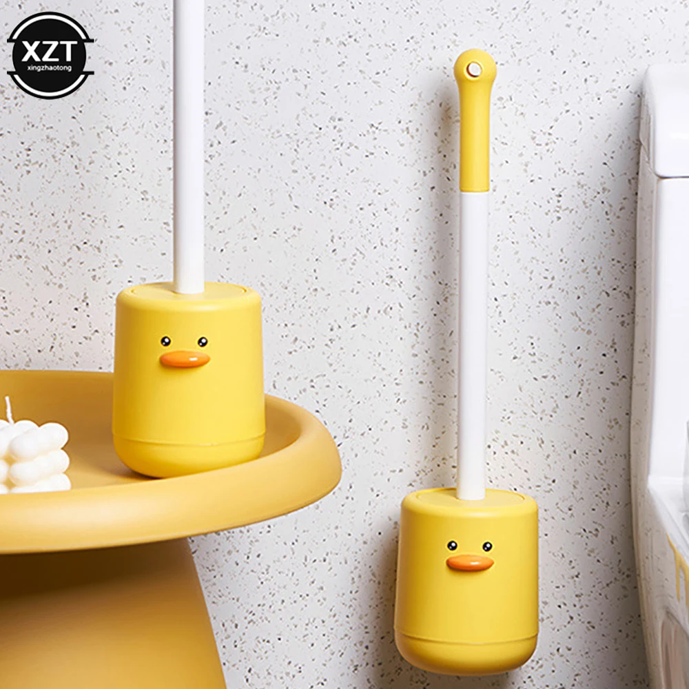 NEW Silicone Toilet Brush And Holder Quick Draining Clean Wall-Mount Cleaning Brush Flat Head Soft Brush Toilet Brush Holder Set