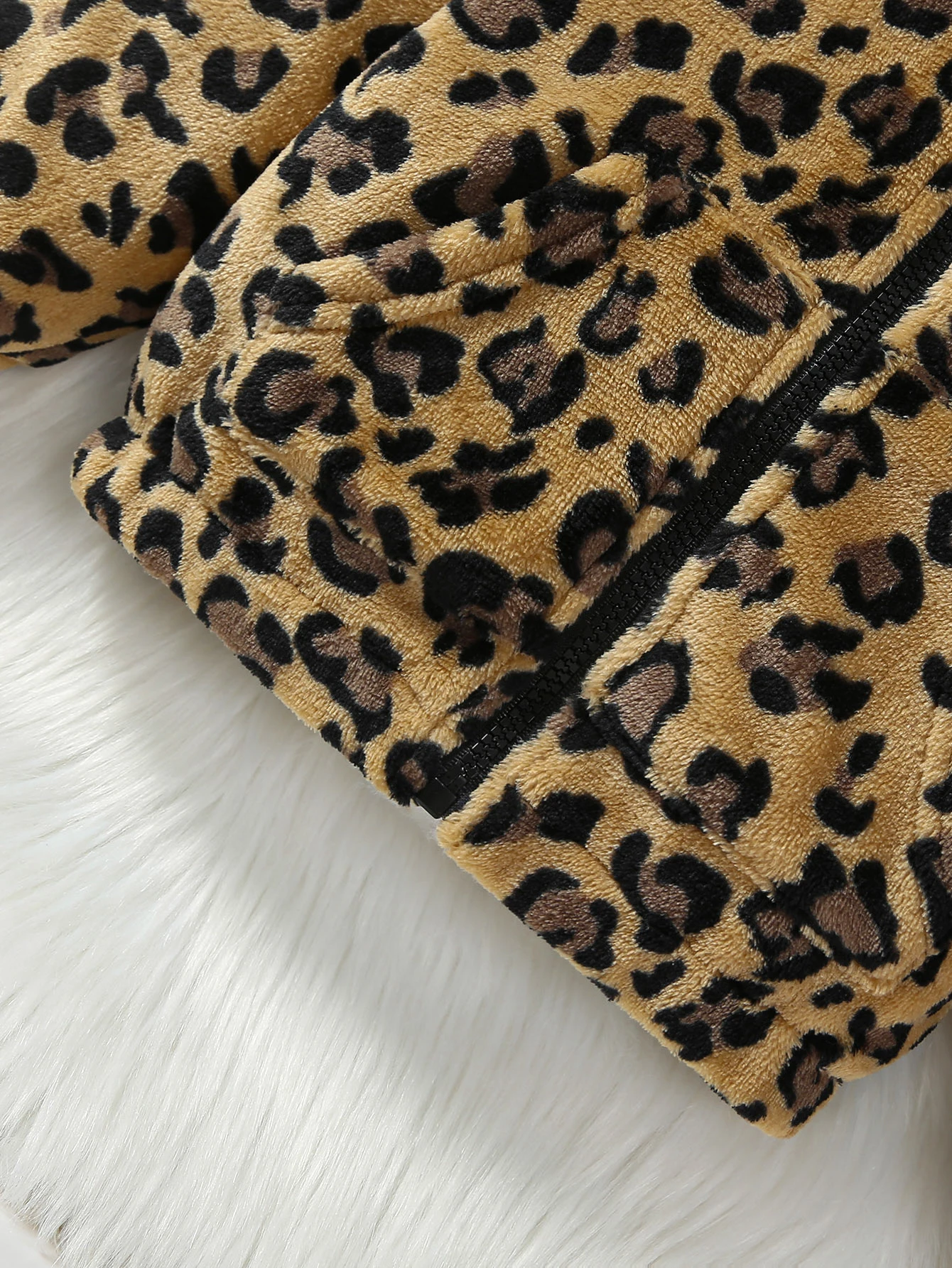 Autumn and winter girls fashion casual leopard print fleece insulation hooded zippered jacket jacket jacket