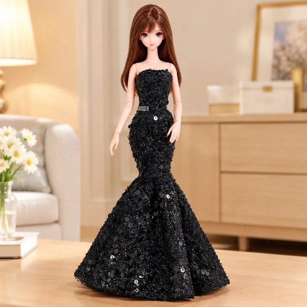 Fashion 30cm Doll Clothes Accessories with Shawl 4 Colors Sequin Evening Dress Doll Strapless Mermaid Dress