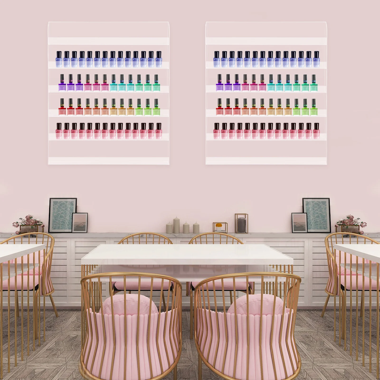 

6 Tiers Nail Polish Wall Mounted Acrylic Display Rack,2 Pack Clear Nail Polish Wall Racks, 51*5*61cm for Home,Nail Stores