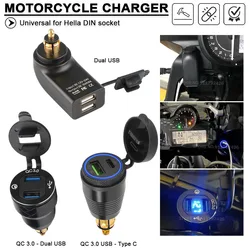 Motorcycle USB Charger DIN Hella Socket QC3.0 Charge Adapter For BMW G310R G310GS R1200GS R1250GS K1200LT/GT F800GT F900R/XR