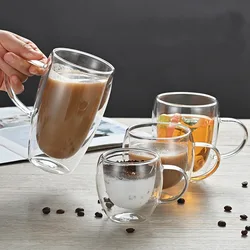 4 Sizes Clear Double Wall Glass Coffee Mugs Heat Resistant Glass Mug for Bar Whiskey Tea Milk Juice Water Espresso Shot Glass