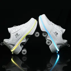 Roller Skates Shoes Casual Sneakers Walk Roller Skates Deform Runaway 4-Wheel Skates Adults Unisex Roller Skates with 4 Wheels