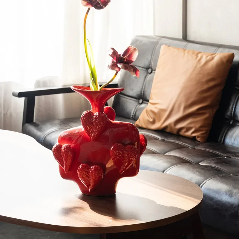 Ceramic Heart-shaped Vase Dried Flowers Hydroponic Plants Flower Utensils Decorative Items Living Room Office Home Decoration