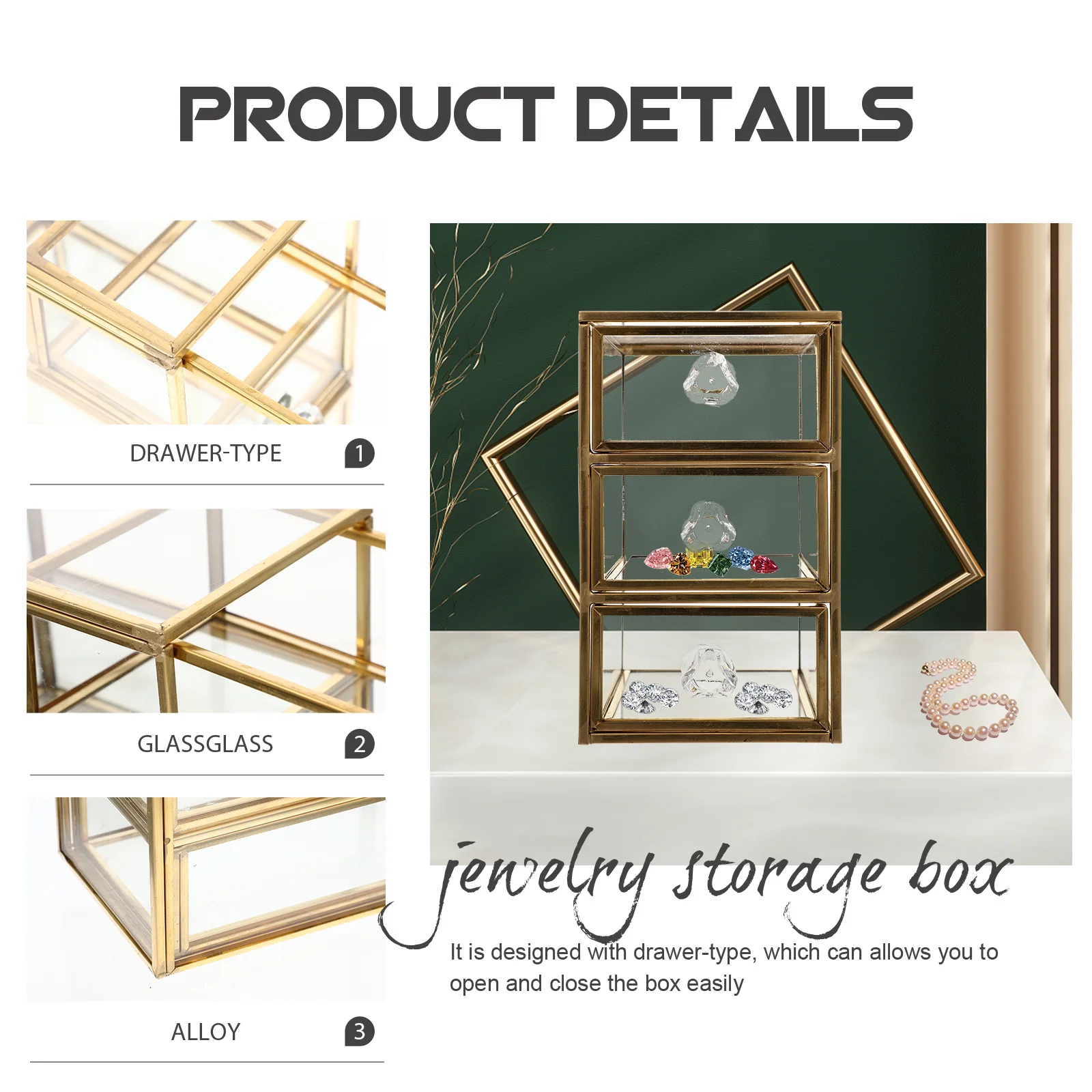 

3-уровневая коробка для хранения ювелирных изделий, органайзер для макияжа большой емкости, прозрачный настольный контейнер, 3-уровневая шкатулка для драгоценностей с ящиком