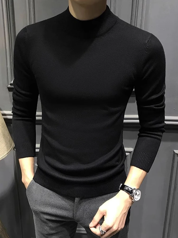 

Мужской вязаный свитер с высоким воротником, утепленный, с длинными рукавами, на флисовой подкладке, модный городской стиль, зимняя молодежная одежда