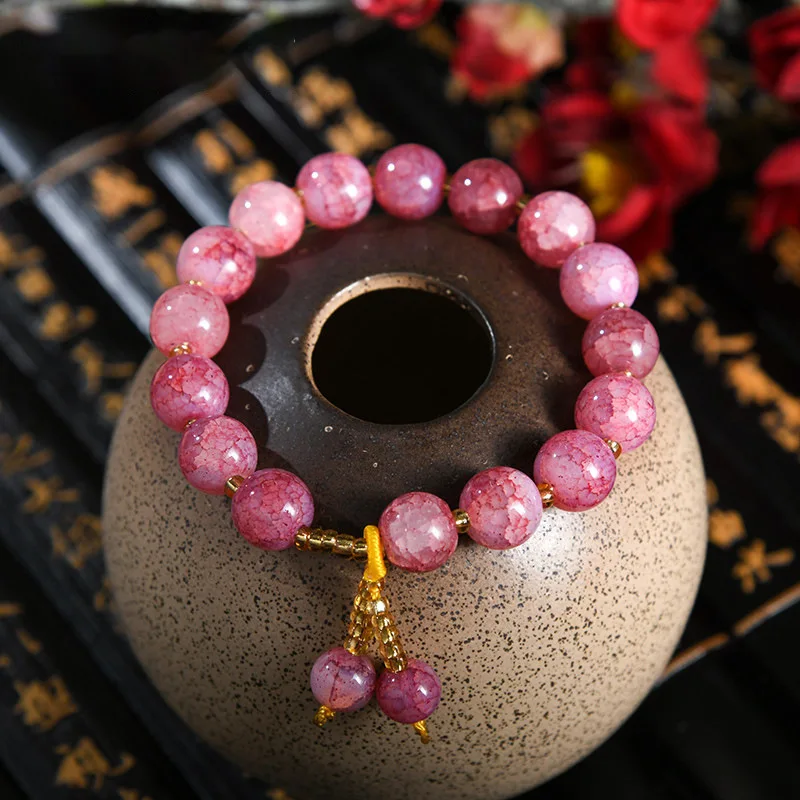 Wholesale Pink Rose Powder crystal Quartz Natural Stone Streche Bracelet Elastic Cord Pulserase Jewelry Beads Lovers woman Gift