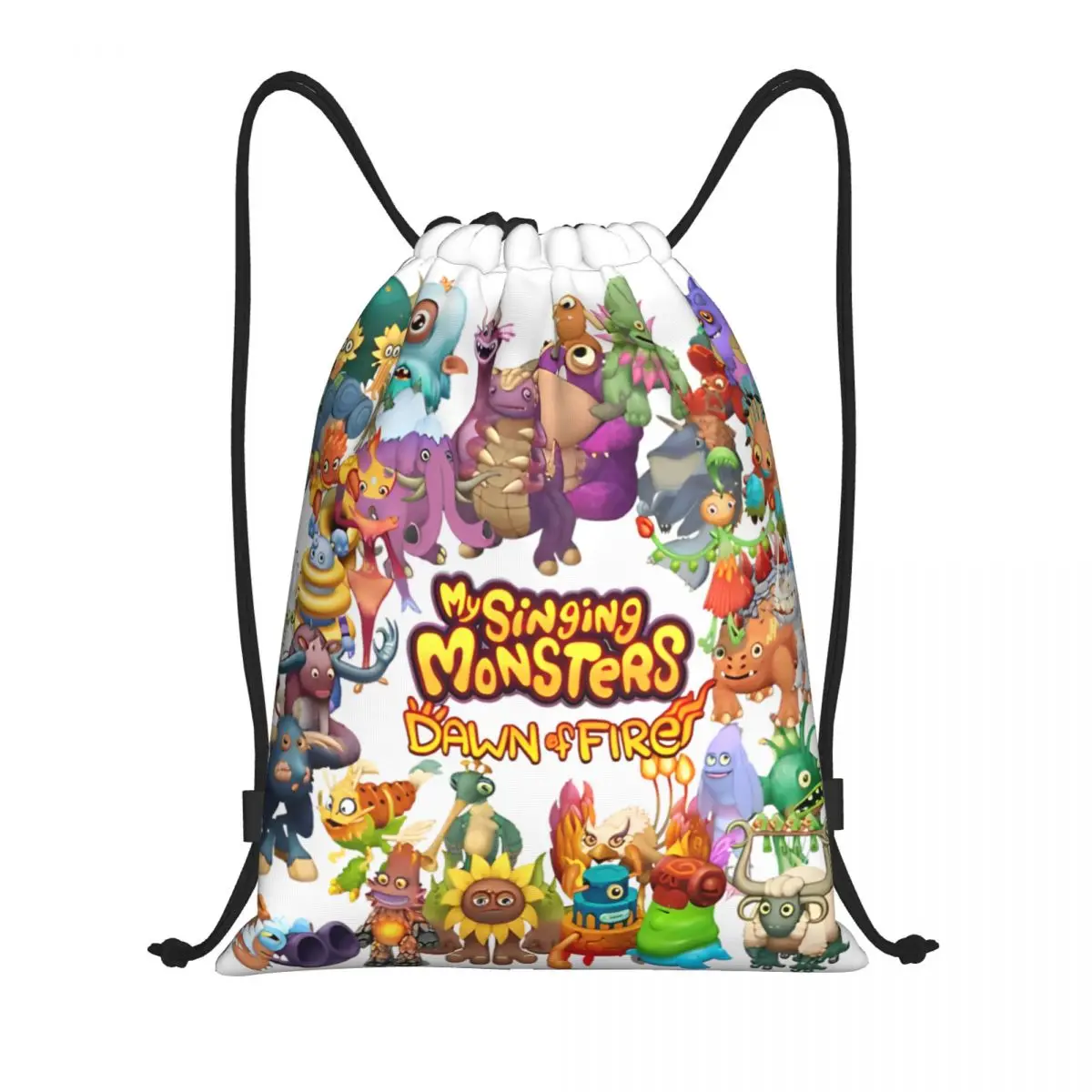 My Singing Monsters Fire Game Drawstring Backpack Sports Gym Sackpack Water Resistant String Bag for Yoga