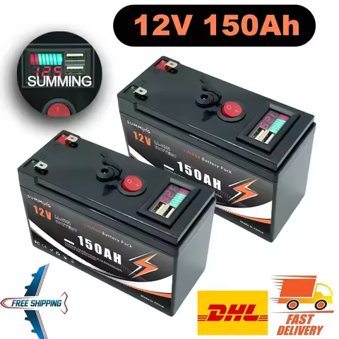 12V 150Ah Lithium LiFePO4 Battery for SolarFish Finder, Marine, Outdoor Camping, Off-Grid Applications,Power Wheels with BMS