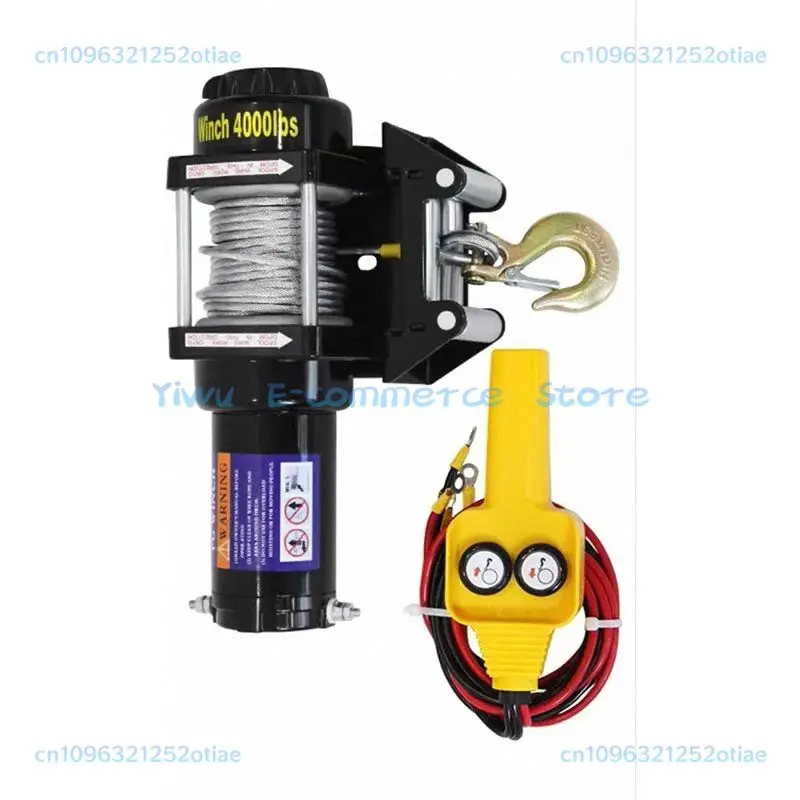 12V4000 Lbs Portable Electric Winch with Wireless Control Synthetic Rope for Car Trailer Truck Towing Off-Road Utility BB