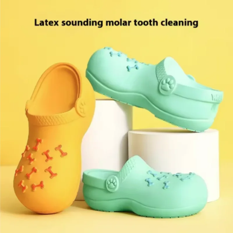 Indoor/Outdoor Dog Chew Toy Sound Latex Slippers Shape Teeth Cleaning Training Play for Small Medium Large Dogs & Puppies view 4