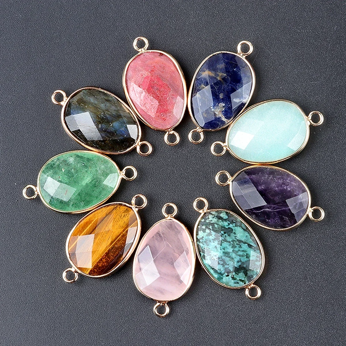 Natural Stone Pendant Connector Faceted Irregural Agates Pendant Connector for Making DIY Jewelry Bracelet Accessories 23x18mm