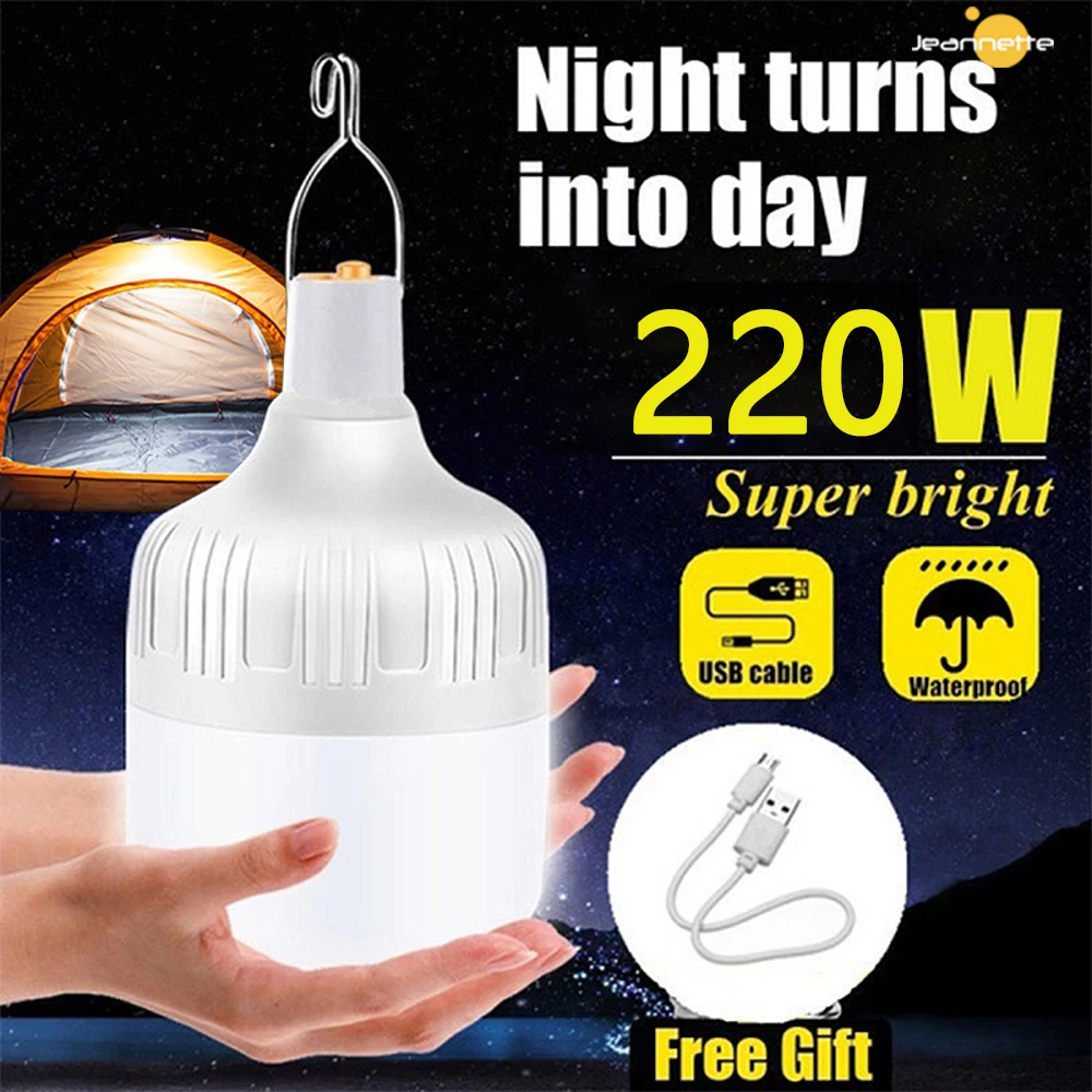 

USB Rechargeable Outdoor Portable Emergency Lights Hook Mobile LED Lamp Bulbs Fishing Camping Patio Porch Garden Lighting 220W