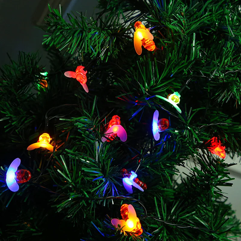 Solar String Light Cute Bee Outdoor Light Wedding Home Garden Patio Party Christmas Tree Honeybee Starry Fairy Decor Lamp