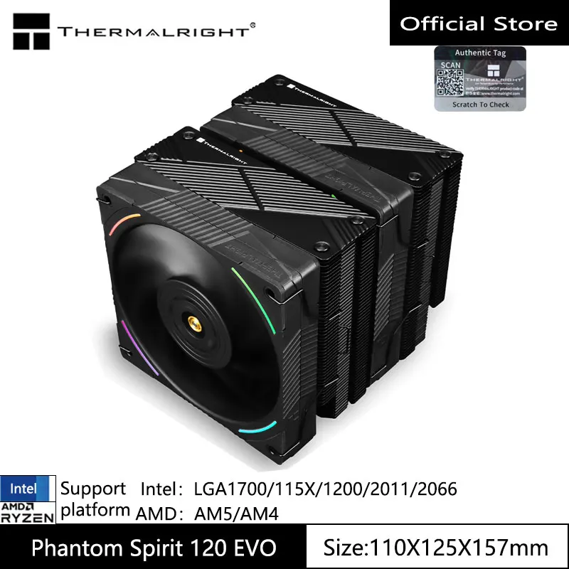 Thermalright 팬텀 스피릿 120 EVO CPU 윈드 쿨러 방열판, 1700, 115X, AM5, AM4, 7 히트 파이프, 듀얼 타워 라디에이터 지원 