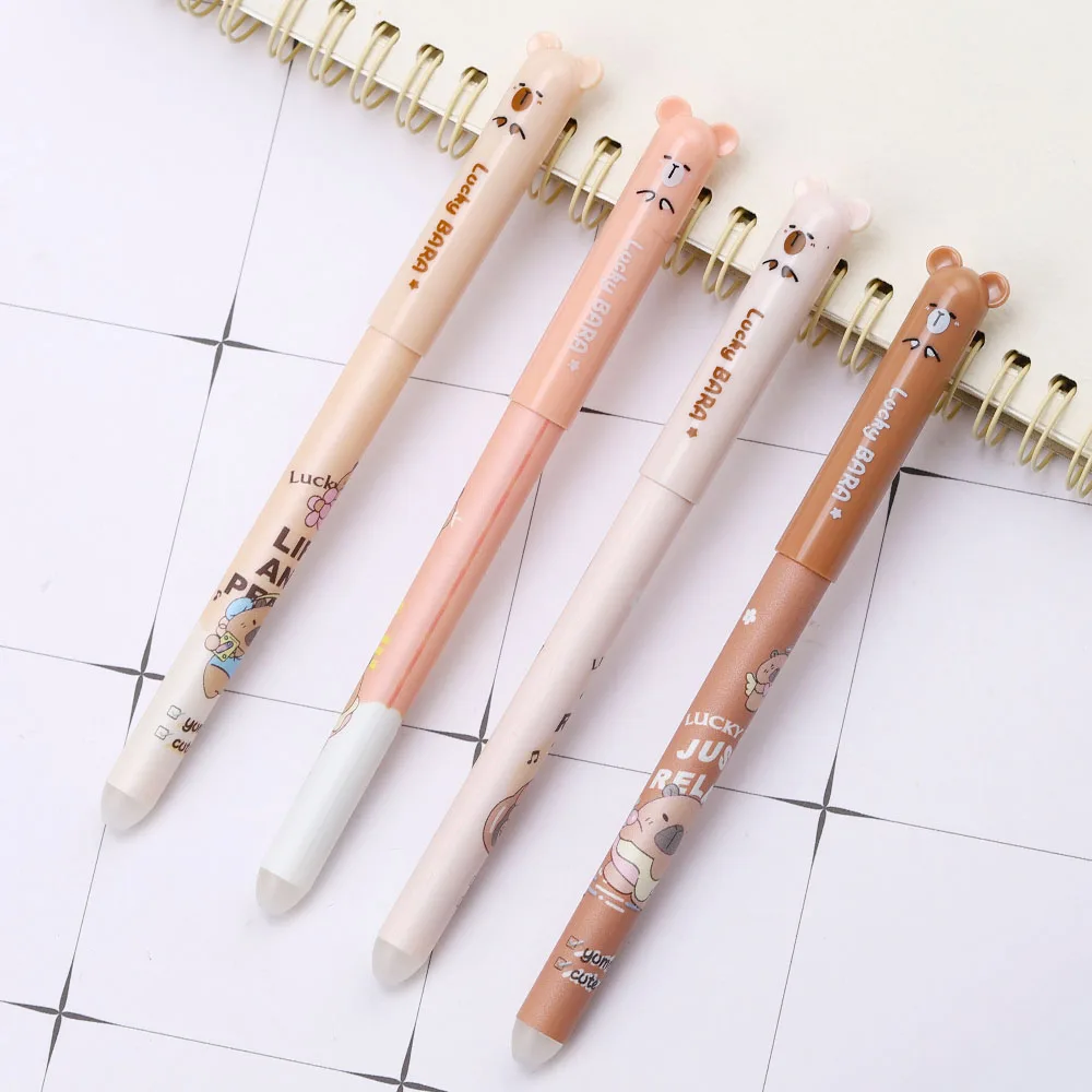 4 Pieces Lytwtw's Cartoon Cute Kawaii Capybara Unicorn Erasable Pen Creative School Office Gel Pens Suppliies Stationery