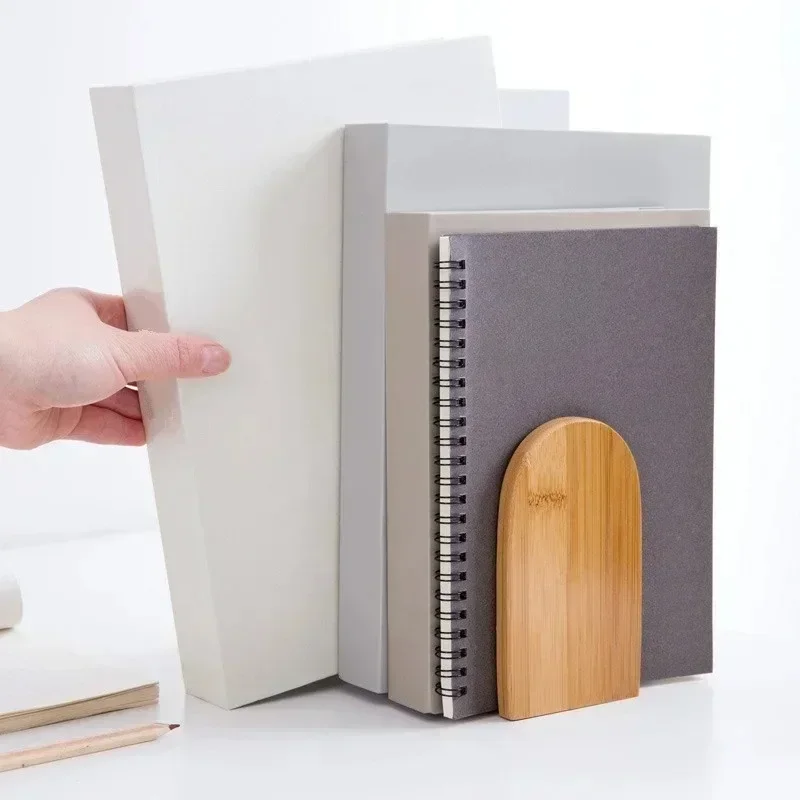 Wood Iron Bookends Simple Desktop Book End Holders For Office School Home Library Bookshelf Stationery Organizer Accessories