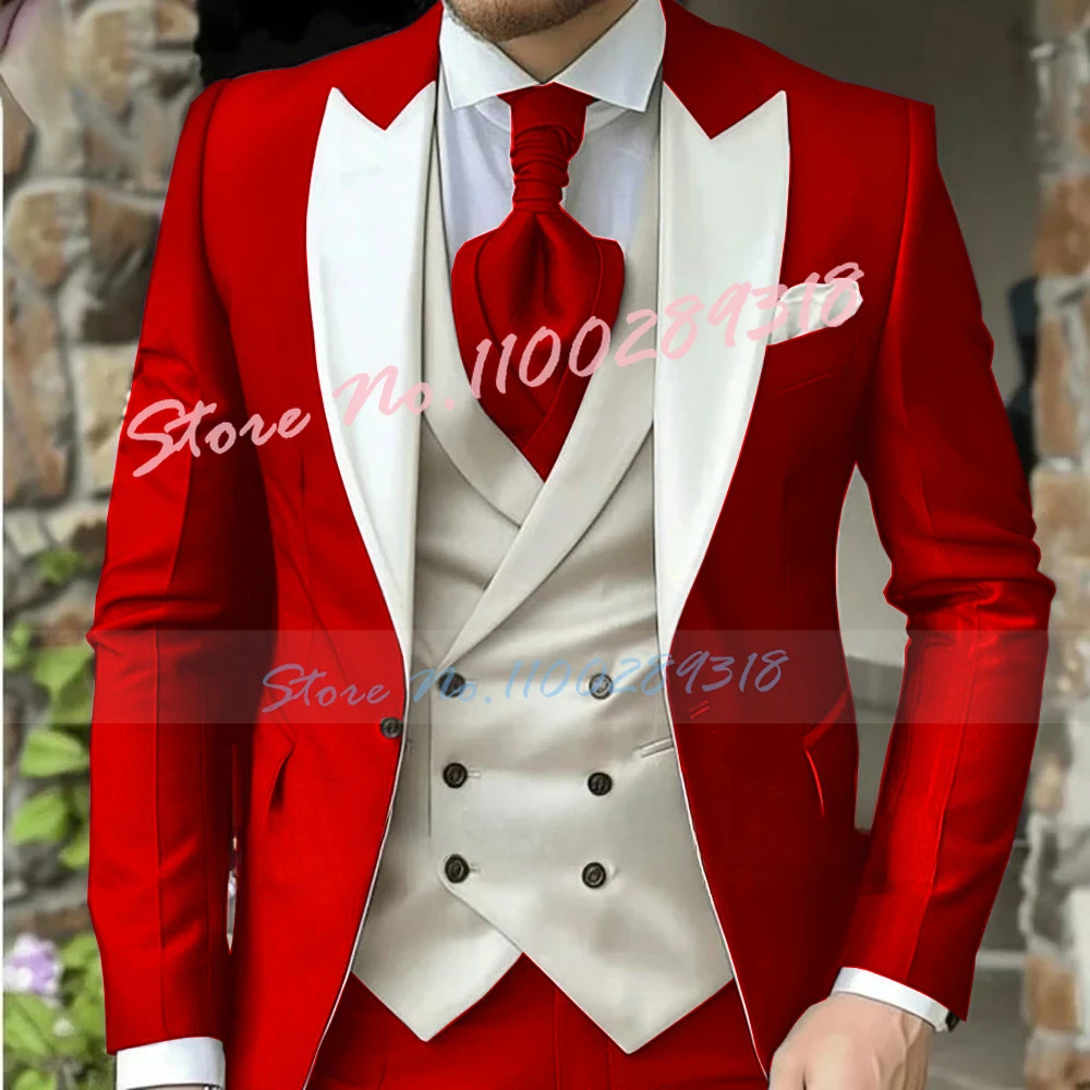 Classic Dark Brown Wedding Suits For Men Custom Made 3 Piece Jacket Vest Pants Set Formal Business Groom Tuxedos Costume Homme