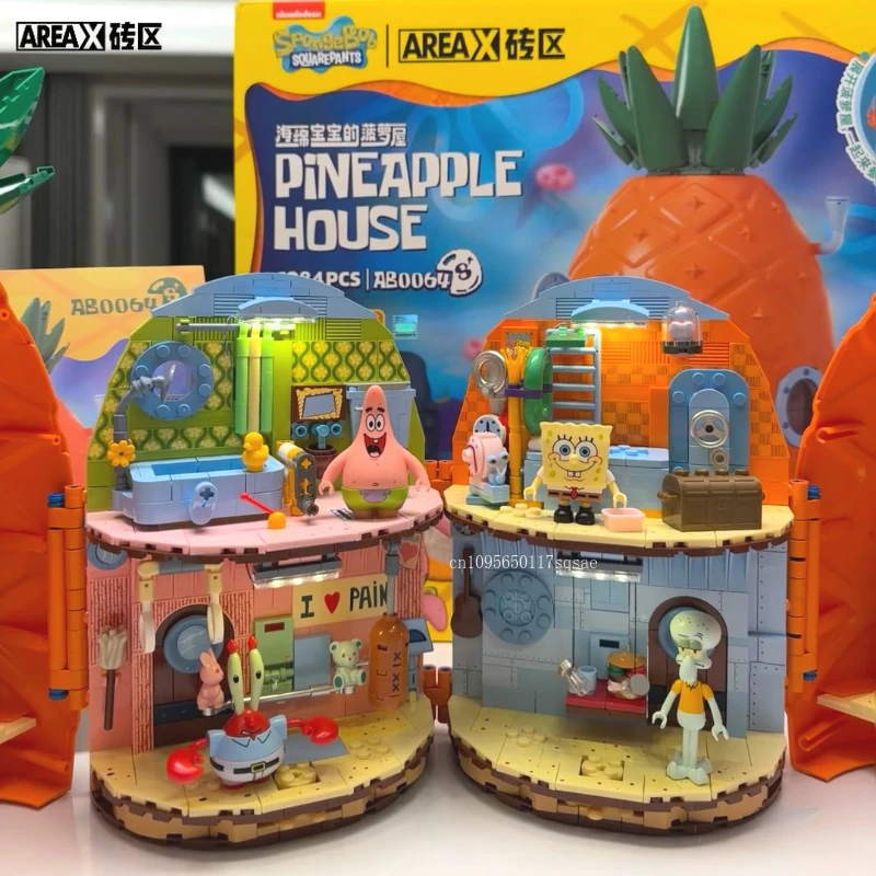 New AREAX SpongeBob Pineapple House Building Blocks Children's Birthday Gift Assembly Model Foldable Puzzle Toy Building Blocks