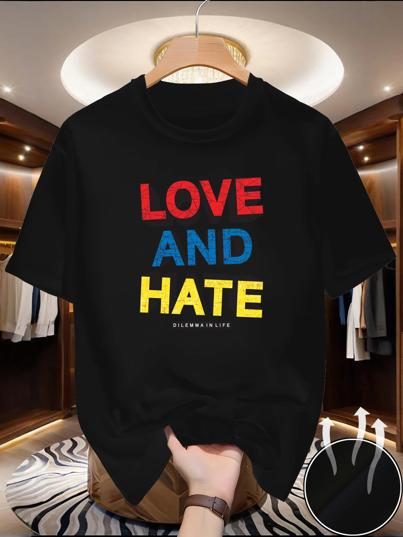 

Men's Summer Quick Drying Mesh T-shirt Large Letter Pattern Printed Round Neck Short Sleeve Casual Top