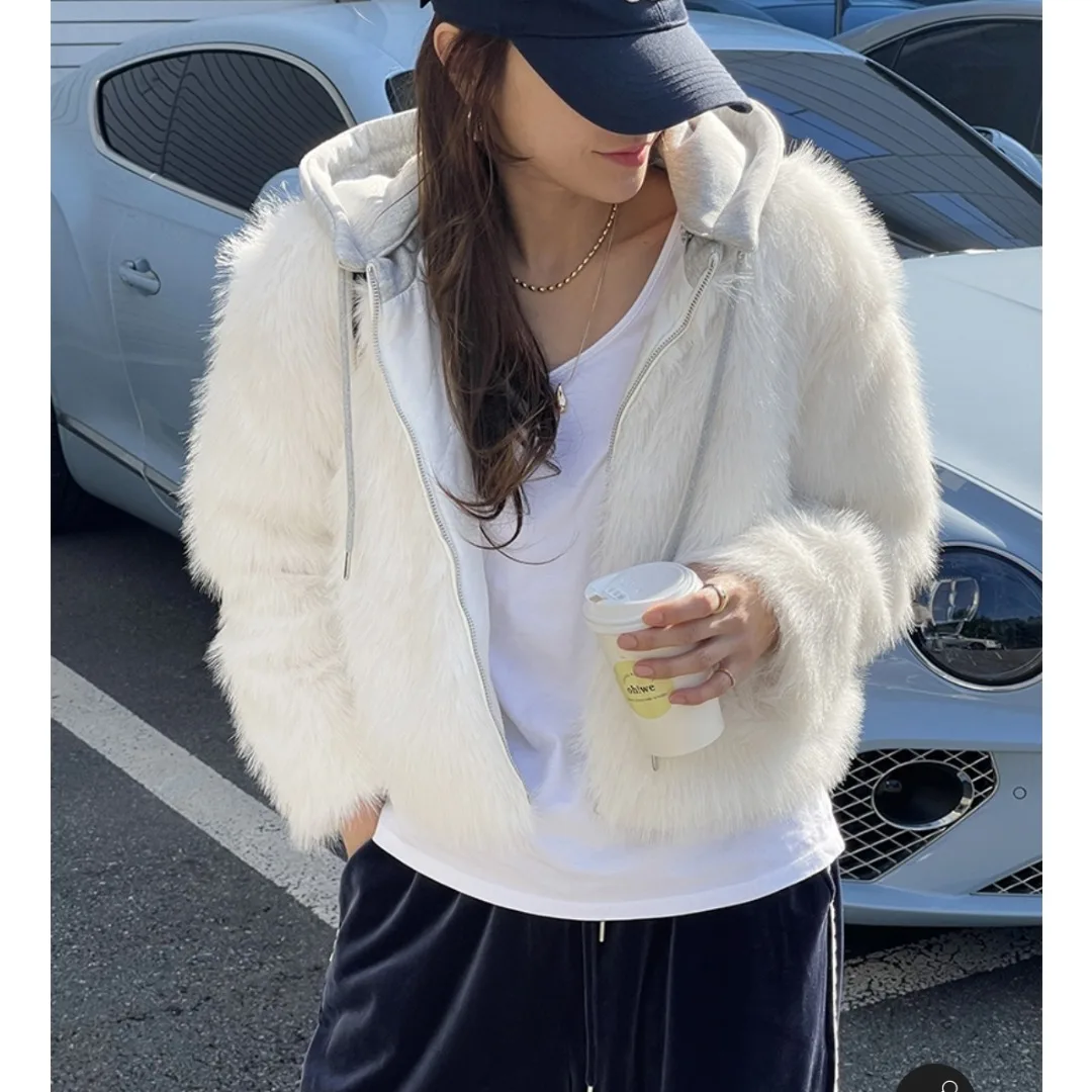 Cardigan con Cappuccio Oversize da Donna in Ecopelliccia, Stile Coreano, Comodo e Casual per Primavera e Autunno