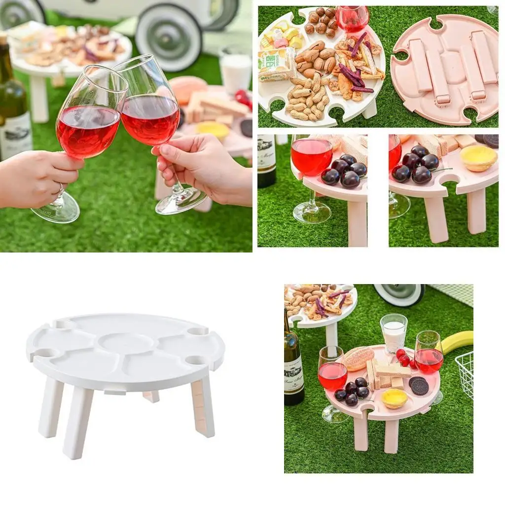 

E8BD Folding Table Wine Cup Wine Rack Table Beach Wine Table Plastic Material
