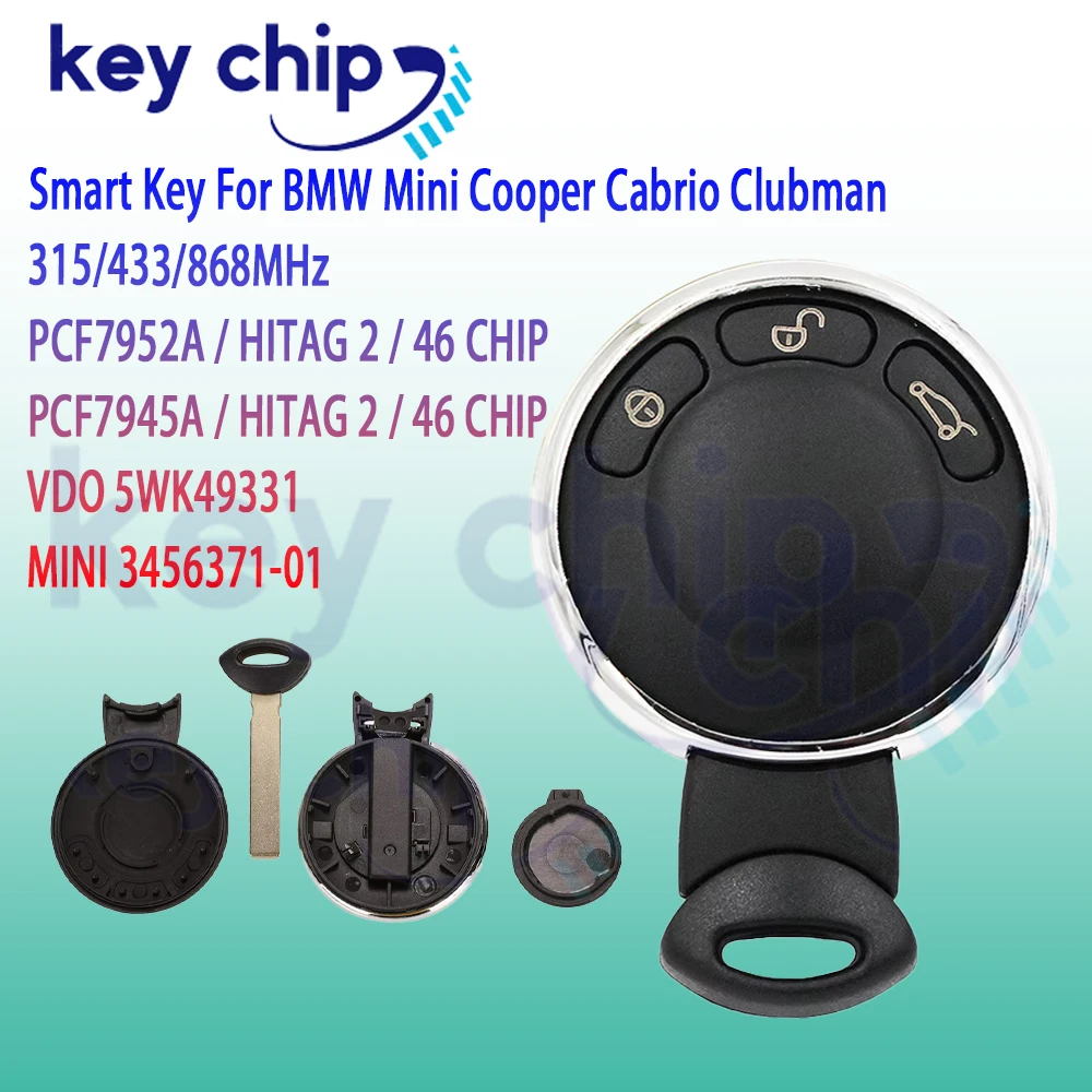 315/433/868MHz Keyless  For BMW Mini Cooper Cabrio Clubman Countryman  Smart Car Key ID46 VDO 5WK49331 MINI 3456371-01