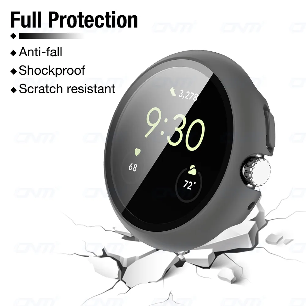 2 in 1 Tempered Glass Case For Google Pixel Watch Bumper Protective Cover Shell Screen Protector Glass For Google Pixel Watch