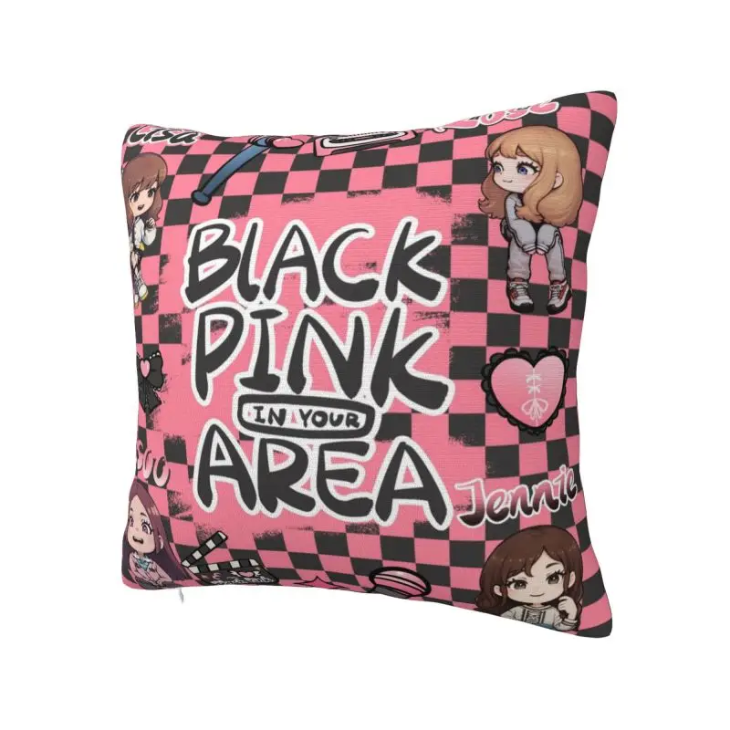 Custom Pinks Kpop Black Square Pillow Case Home Decor 3D Double-sided Printing Cushion Cover for Living Room