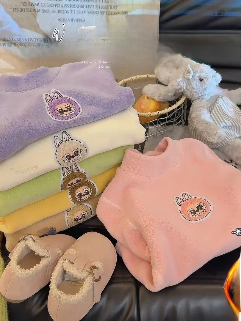 2025 Winter New Cartoon Double-sided Orlon Thi Hoodie Base Layer Autumn Winter Cute Sle Women's T-irt Stand Fit Long...